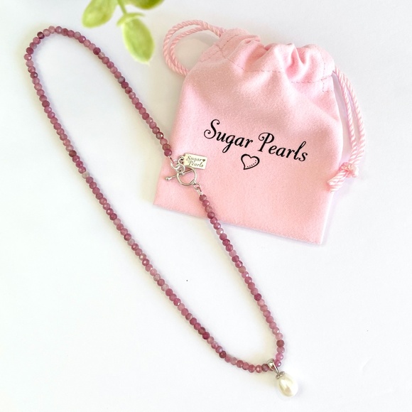 Pink Tourmaline, 14k White Gold Pearl Pendant Necklace - Picture 2 of 4